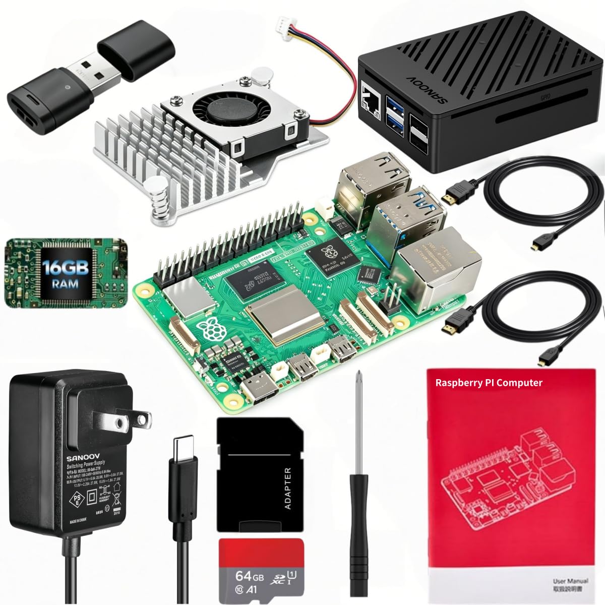 Amazon.co.jp: Sanoov Raspberry Pi5 16GB Kit Pi5 16GBRAM/64GB